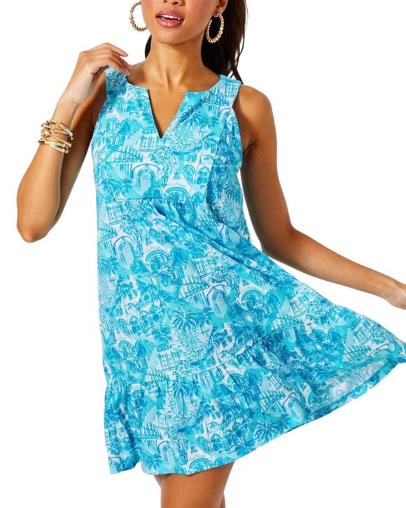 Lilly Pulitzer Dresses & Skirts - Lilly Pulitzer Lindy Dress XXS Amalfi Blue Swing Shift Resort Tropical Cotton